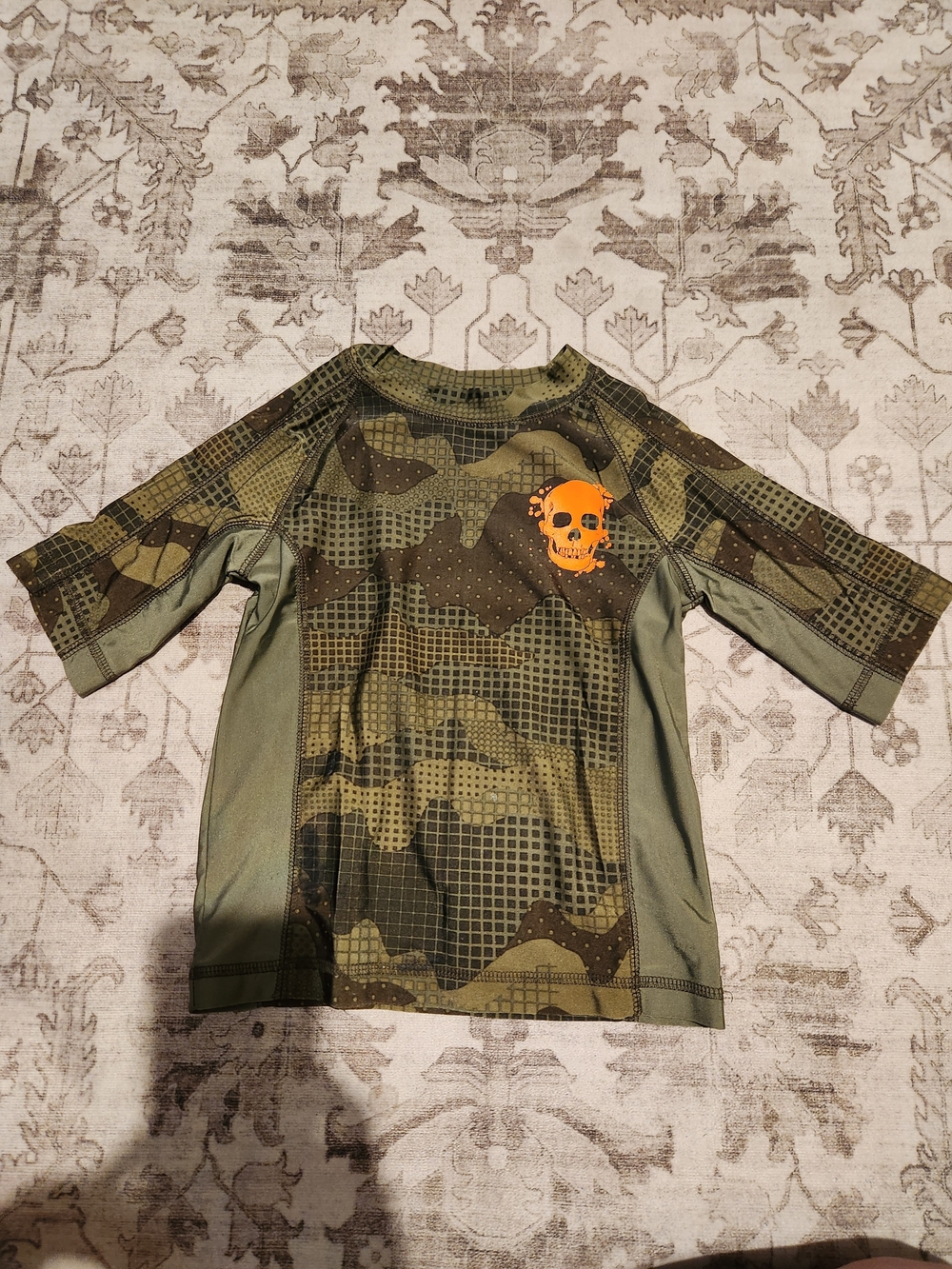 Old Navy Olive Camo Short-Sleeve Rashguard with Orange Skull